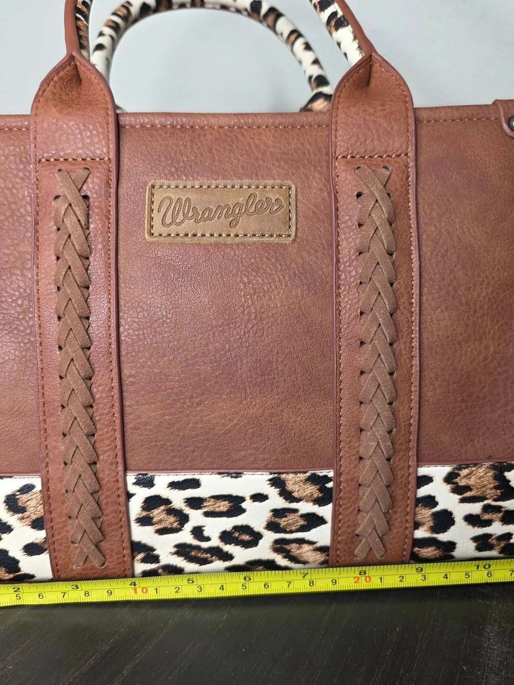Wrangler Brown Leopard Trim Satchel with Detachable Strap